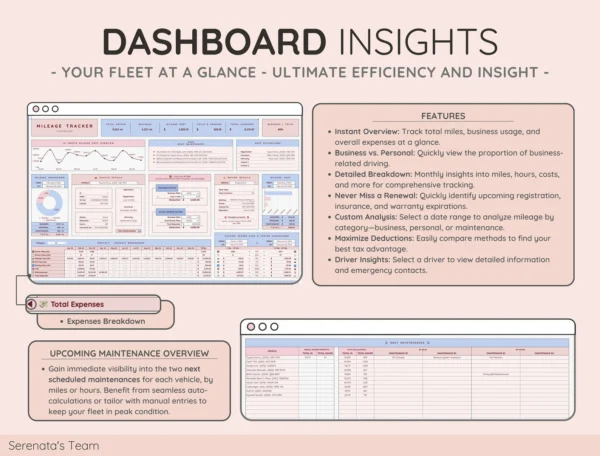 Vehicle & Mileage Tracker Log with Expenses, Fuel, Maintenance Tracker, and Mileage Calculator | Business Spreadsheet for Google Sheets - Image 8