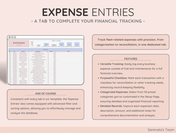 Vehicle & Mileage Tracker Log with Expenses, Fuel, Maintenance Tracker, and Mileage Calculator | Business Spreadsheet for Google Sheets - Image 3