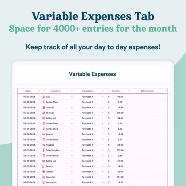 Biweekly Paycheck Budget Google Sheets Spreadsheet - Image 5