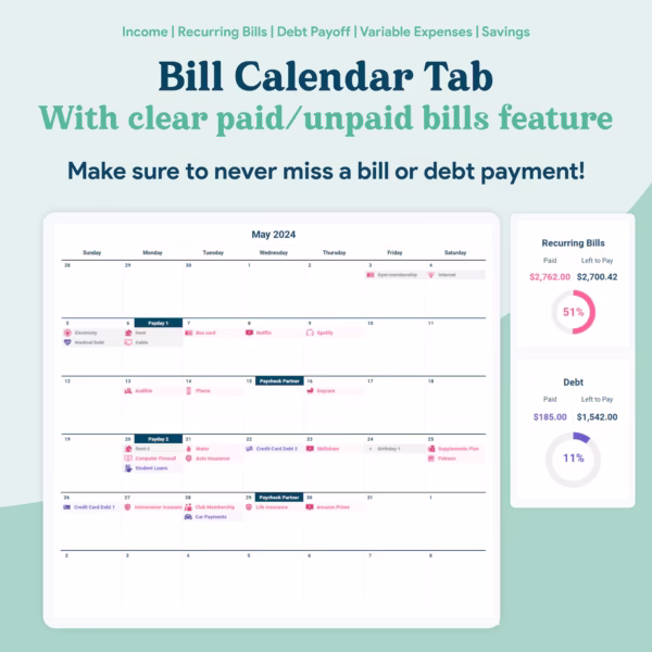 Biweekly Paycheck Budget Google Sheets Spreadsheet - Image 8