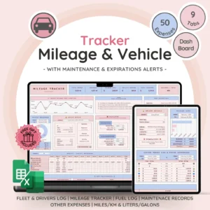 Vehicle & Mileage Tracker Log with Expenses, Fuel, Maintenance Tracker, and Mileage Calculator | Business Spreadsheet for Google Sheets