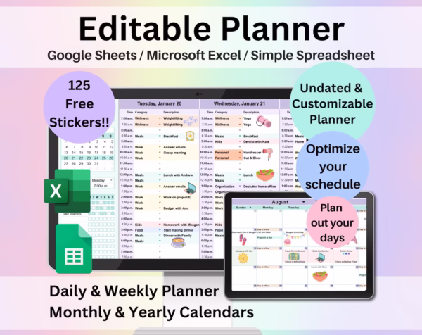 Editable Planner Google Sheets