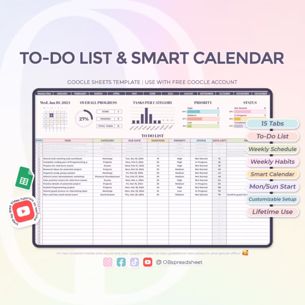 To-Do List, Smart Calendar, Weekly Plan & Daily Schedule