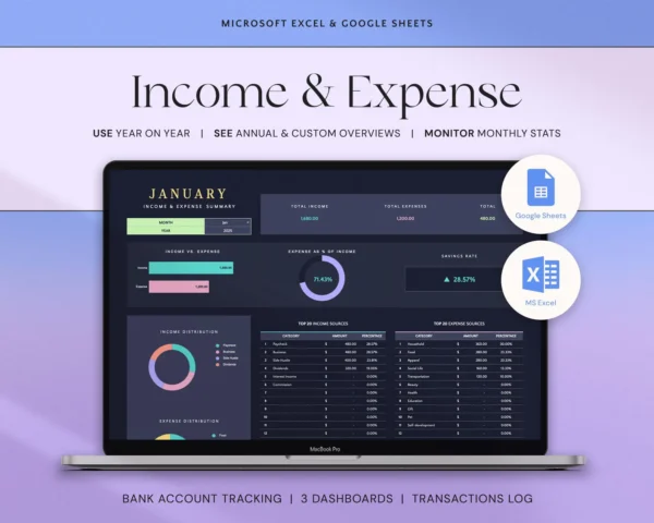 Income and Expense Tracker Excel Google Sheets