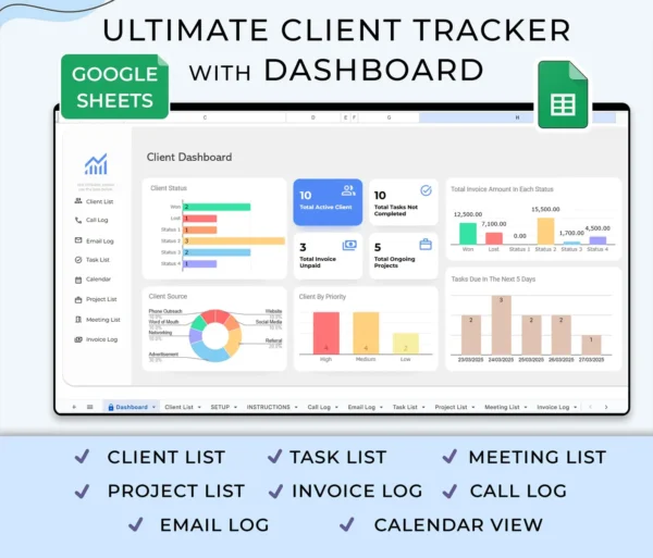 Client Tracker, CRM Dashboard, Small Business Template,