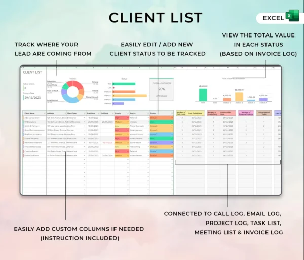 Client Tracker, CRM Dashboard, Small Business Template, - Image 2