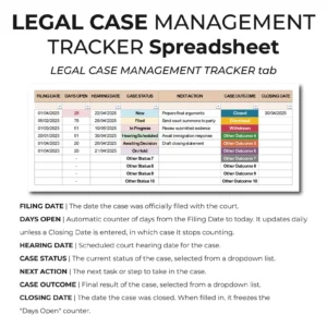 Legal Case Management Spreadsheet for Attorneys