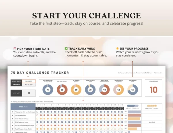 75 Day Challenge Tracker Google Sheets Fitness - Image 8