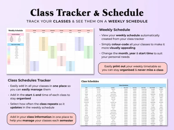 Academic Student Planner Spreadsheet School Assignment Tracker - Image 5