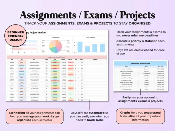 Academic Student Planner Spreadsheet School Assignment Tracker - Image 4